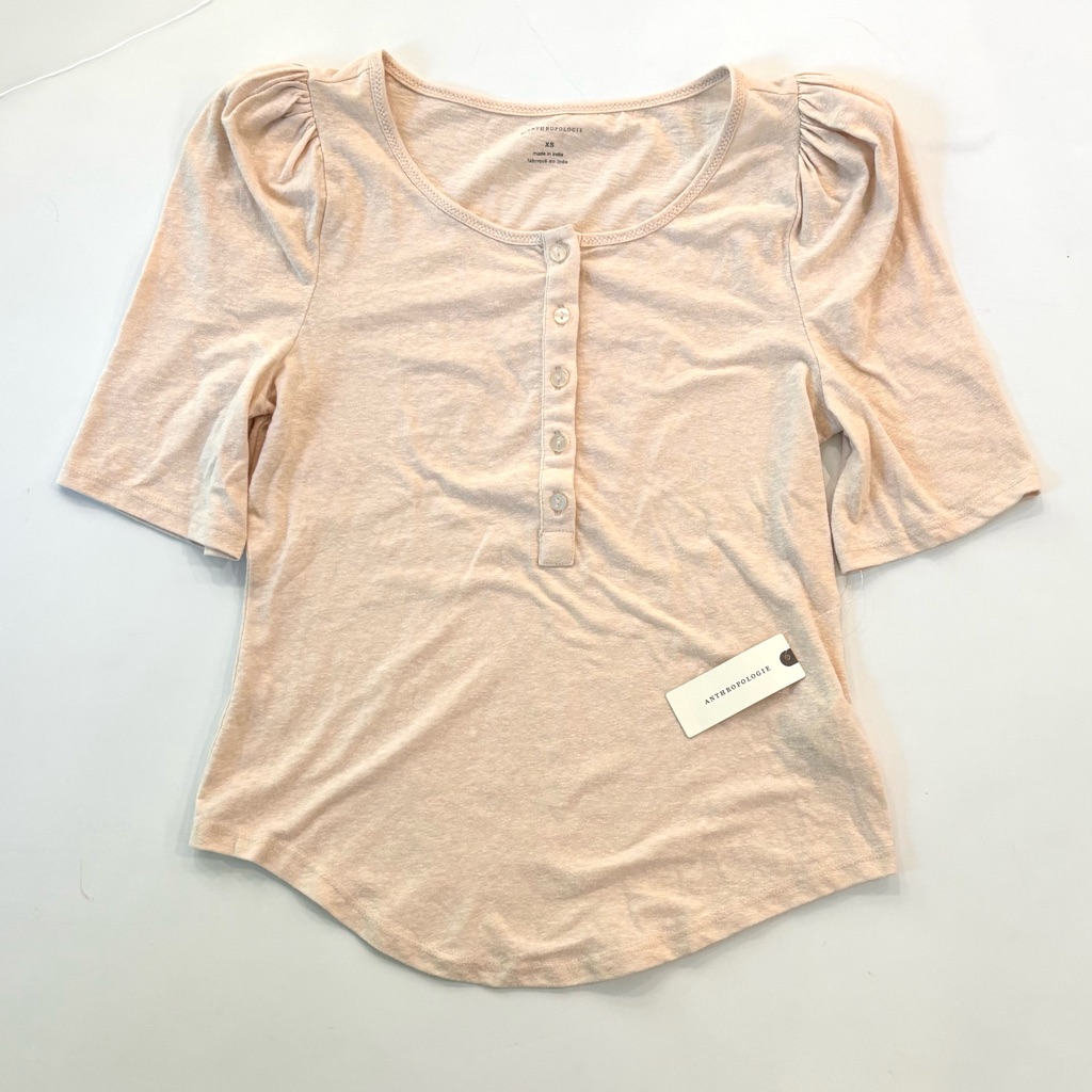 Nwt Anthropologie Pale Blush Pink Puff-Sleeve Top